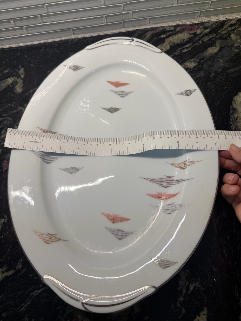 Noritake White China Huge Platter Dish Tropical Pattern Silver Trim Like new - Picture 3 of 5